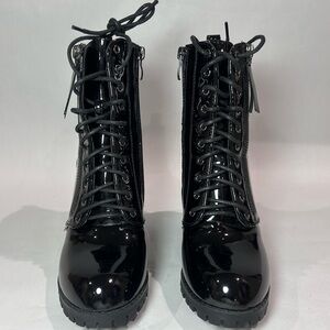 Fashion Nova Glossy Black Combat Boots (sz 6.5)